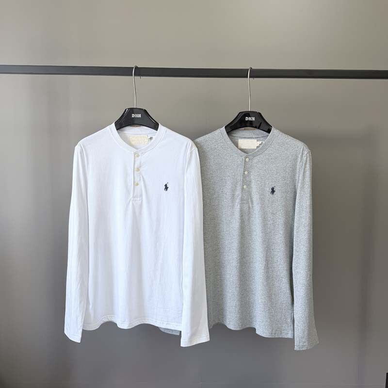 Rl Authentic Version Ralph Lauren Embroidered Button Henley Shirt Long-Sleeve T-Shirt Unisex Base Layer Simple Inner Wear