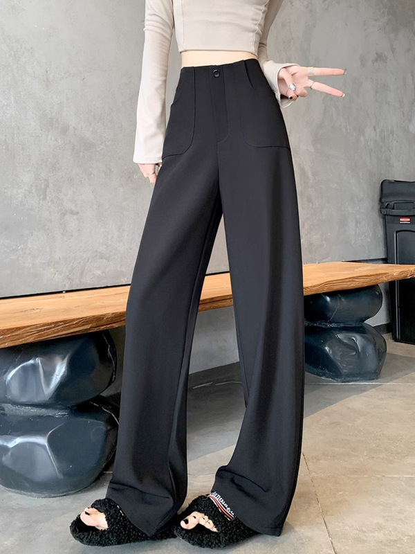 細身のスーツパンツ レディース 秋 2025 新作 カジュアル ワイドレッグ ゆったり ストレート ハイウエスト ドレープ感 万能 ロングパンツ|undefined
