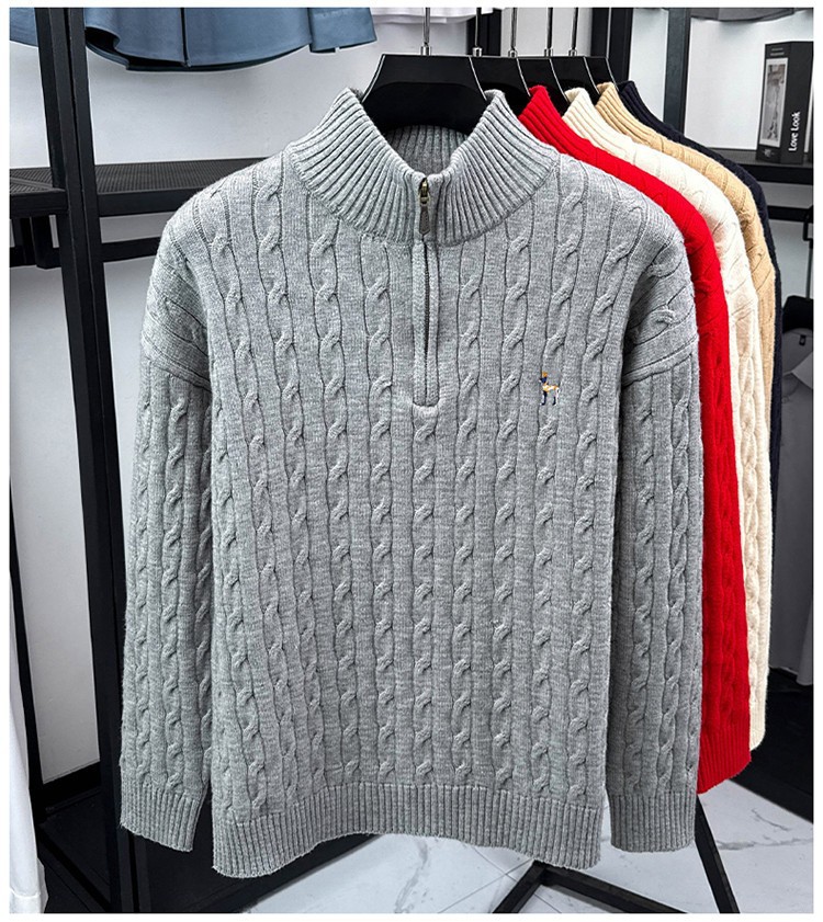 Suéter de cuello de medio cremallera hombre otoño invierno marca de moda bordada calentamiento suéter de cuello de medio cuello casual camiseta de punto de hombre