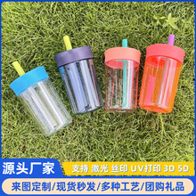 彩色透明吸管杯简约撞色塑料水杯户外便携学生水杯现货厂家批发