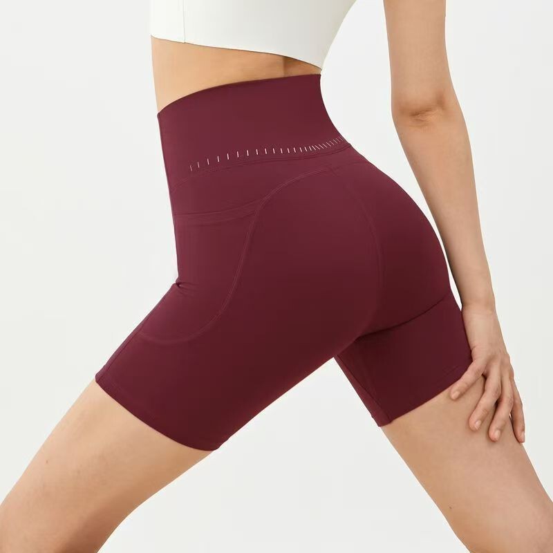 High-Waisted Yoga Shorts for Women, Summer Thin Style, Hip-Lifting, Tummy Control, Fitness Shorts, Outerwear, Cycling Pocket Leggings, 4-Point Length