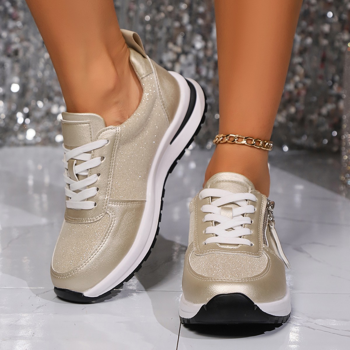 Frauen Schuhe frühling und herbst neue strass lace up casual_voghion.com