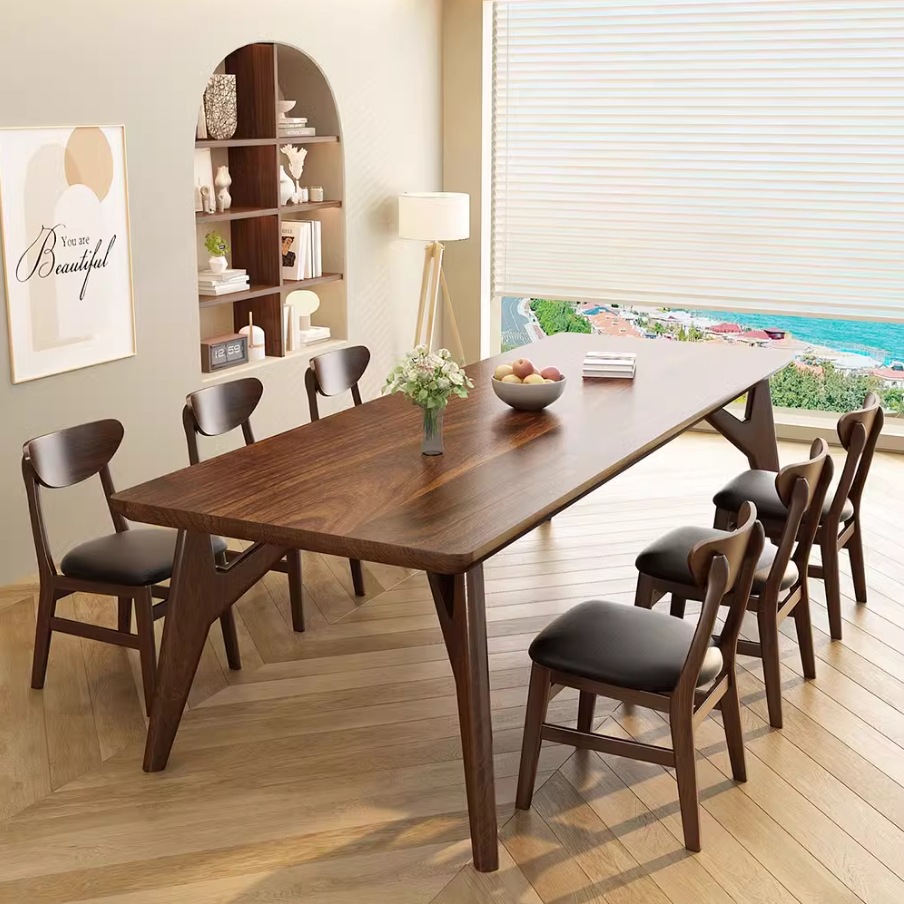 South American Walnut Dining Table and Chair Combination Household Log Rectangular Dining Table Dining Room Living Room Simple Large Long Table