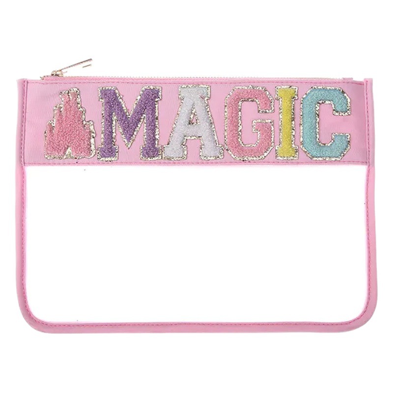 New Large-Capacity Flat Makeup Bag with Nylon Splicing, Waterproof Transparent Pvc Makeup Bag, Convenient Travel Storage Bag