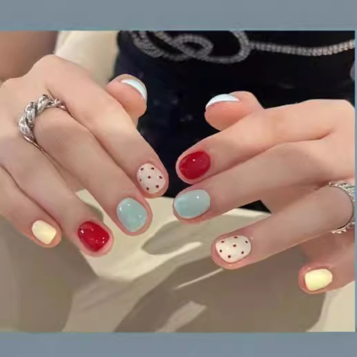 Jumping color wave dot new high-end French elegant cat's eye nail art suit wholesale wear nail art handmade cute short Jumping color wave dot new high-end French elegant cat's eye nail art suit wholesale wear nail art handmade cute short