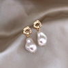 Silver needle, fashionable earrings from pearl, silver 925 sample, french style, internet celebrity