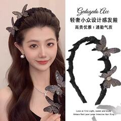 星光蝴蝶轻奢立体满钻蝴蝶超闪齿梳多功能发箍时尚少女风发箍女批