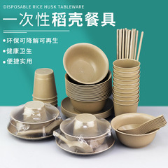 使い捨て殻食器セット、生分解性ボウルと箸、厚みのある5点セット、ホテル宴会、工場直販、カスタマイズ可能