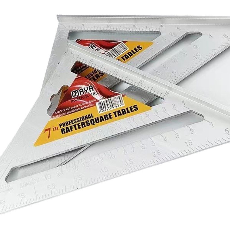 Regla de ángulo recto y regla triangular de aleación de aluminio en stock para envío transfronterizo, herramienta especializada para dibujo de construcción de ingeniería con escala métrica de alta precisión.