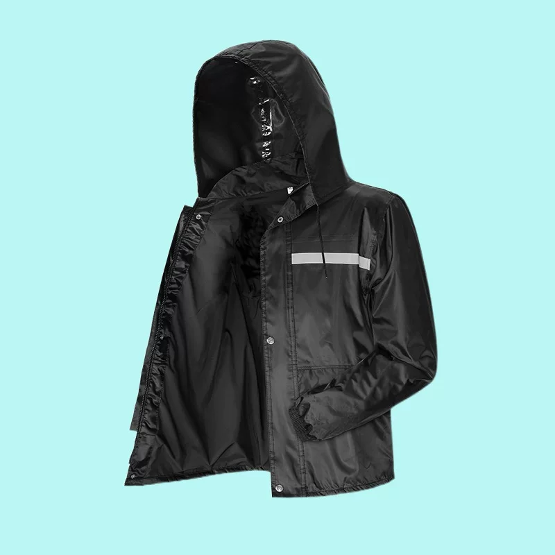 Raincoat, jacket, pleated skirt, short waterproof trousers
