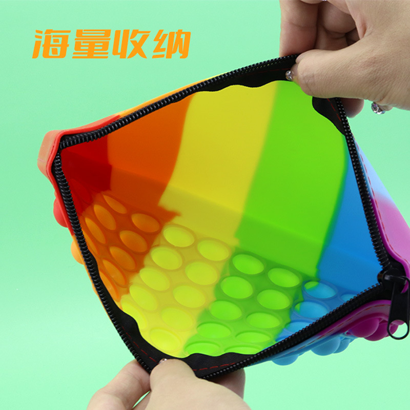 De silicona de gran capacidad de la burbuja caja de lápices de música de color del arco iris descompresión cremallera bolsa multifuncional estudiante papelería bolsa de almacenamiento caja de lápices
