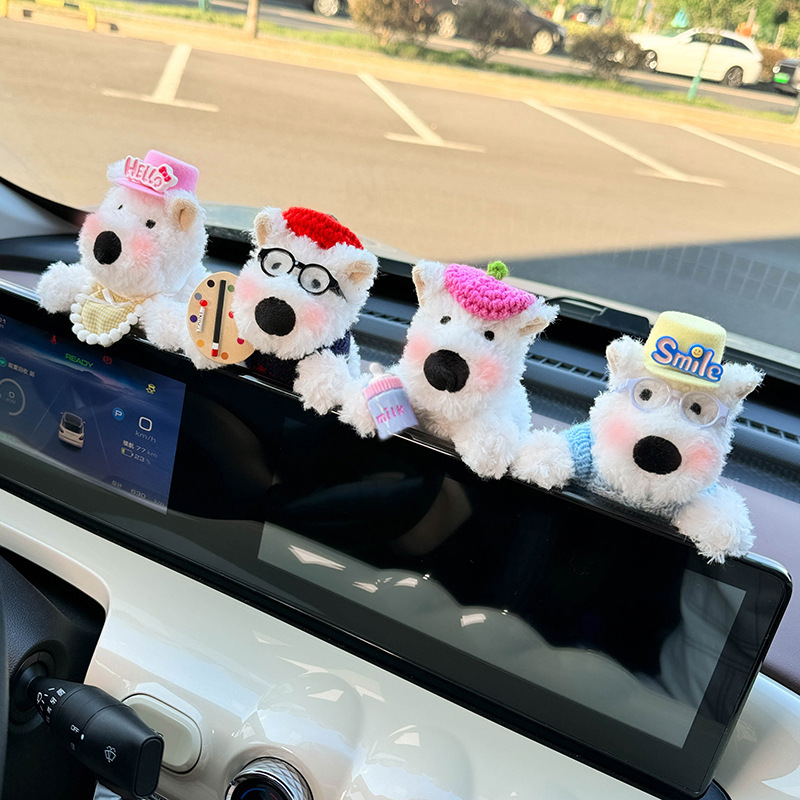 Linda decoración de coche de West Highland pantalla de control central de coche muñeca de fiesta cachorro accesorios de coche pantalla de visualización decoración de pantalla