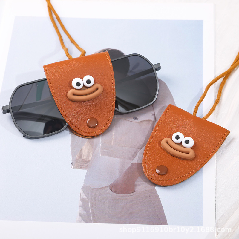 Eye Bag Cover Creative Trendy Cute Eye Protection Cover Neck-Hanging Eye Cover Leather Snap Neck-Hanging Glasses Bag