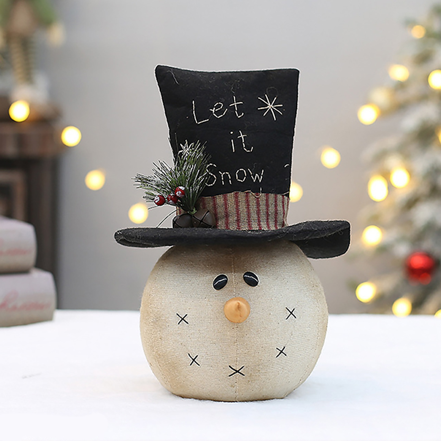 Boneco de Neve Vintage em Linho - Figuras de Natal Bordadas à Mão com Cartola e Cachecol para Decorações Natalinas Nórdicas Aconchegantes_voghion.com