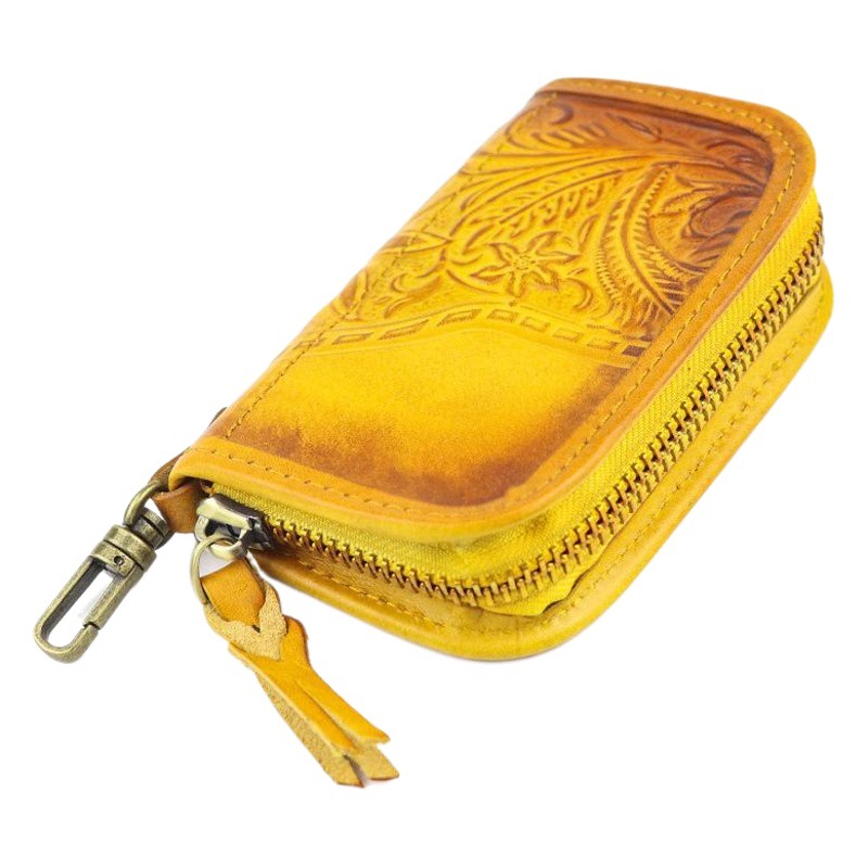 Top Layer Cowhide Plaster Bark Vegetable Tanned Leather Key Case Business Multifunctional Card Holder Driver's License Waist Trailer Key Case for Men