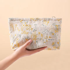 新品コットンコットン植物刺繍ポーチ手持ちポータブルキャンバス収納袋口紅スキンケア洗面バッグ