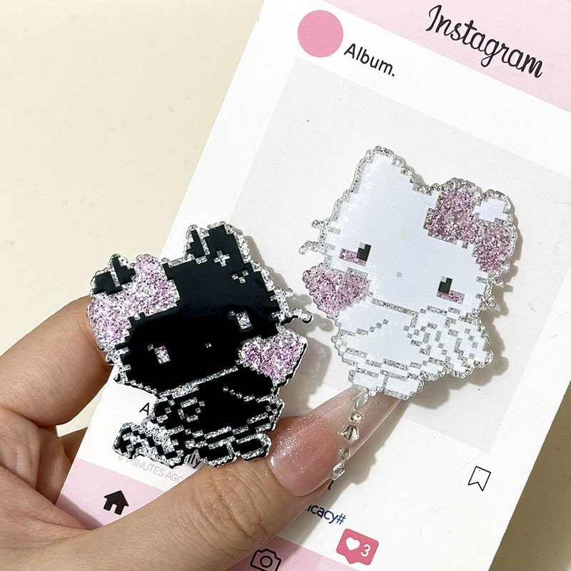 ファイングリッター黒と白の悪魔天使 KT 猫モザイク漫画ヘアアクセサリーヘアピン女の子猫甘いニッチ高価値|undefined