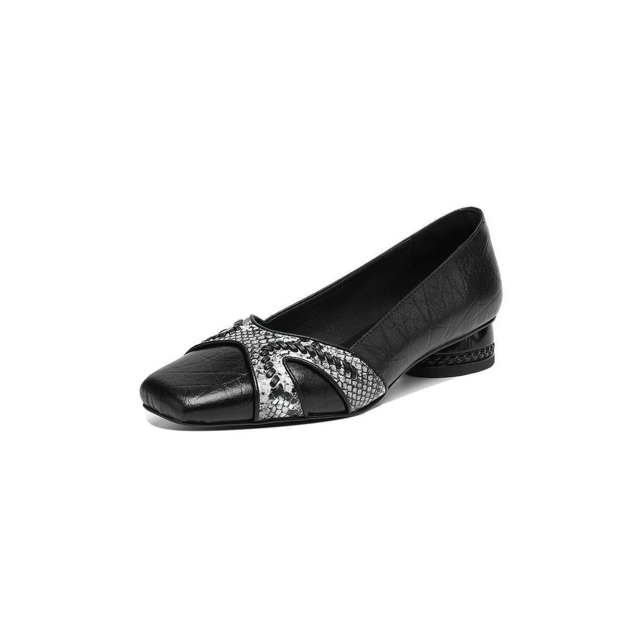 Cabeza cuadrada y boca superficial zapatos de una sola mujer nuevos zapatos de cuero 2026 otoño y invierno zapatos de mujer de viaje de tacones bajos gruesos 2026 principios de primavera