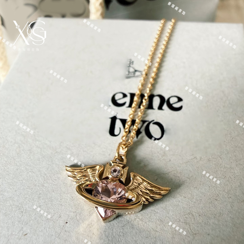 Xijia high-end wholesale sexy European and American fashion personalized electroplated 18K gold zircon angel wings heart-shaped necklace Xijia high-end wholesale sexy European and American fashion personalized electroplated 18K gold zircon angel wings heart-shaped necklace