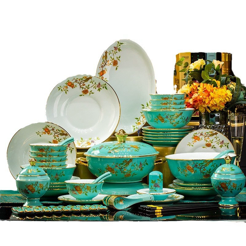Jingdezhen фарфор блюда набор белого фарфора тарелка с золотой каймой, белая глина миска для перемещения домой блюда в наборе подарков