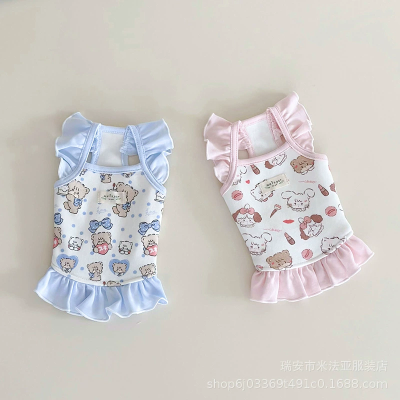 Милое Платье с летающими рукавами от фабрики Mifaya, хлопковая флисовая подкладка с мультяшным рисунком медведя, весенне-осенняя домашняя одежда