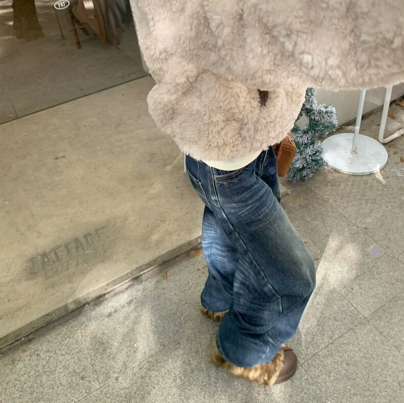 SUNONEONE1 Wide Leg Old Casual Jeans Women's Autumn and Winter Straight Loose Low Waist Retro Blue Trousers