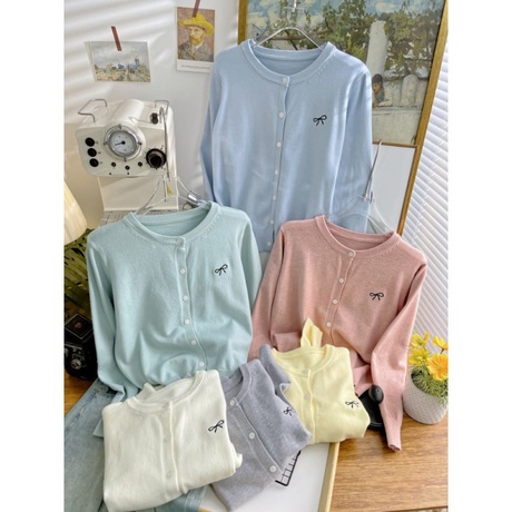 秋季针织羊绒开衫慵懒风2024新款毛呢马卡龙色系外套女蝴蝶结上衣