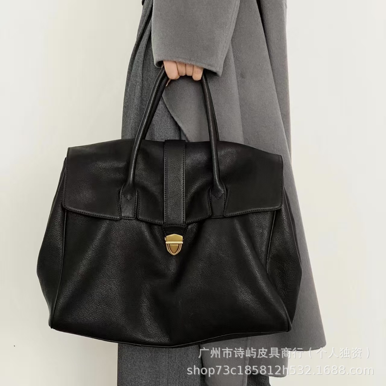 Vegetable Tanned Top Grain Cowhide Vintage Handheld Briefcase Women's Luxury Genuine Leather Large Capacity Commuter Bag - Thumbnail 3