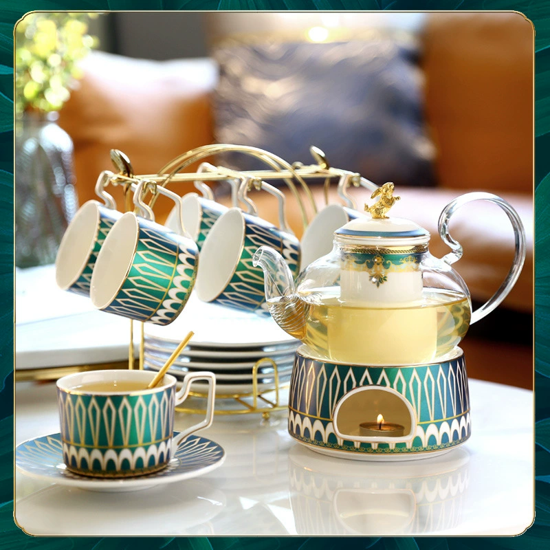 Керамический набор для послеобеденного чая в европейском стиле, костюм, легкая Роскошная чашка для чая с цветами и фруктами, фруктовое стекло, Цветочный чайник, свеча, нагревание