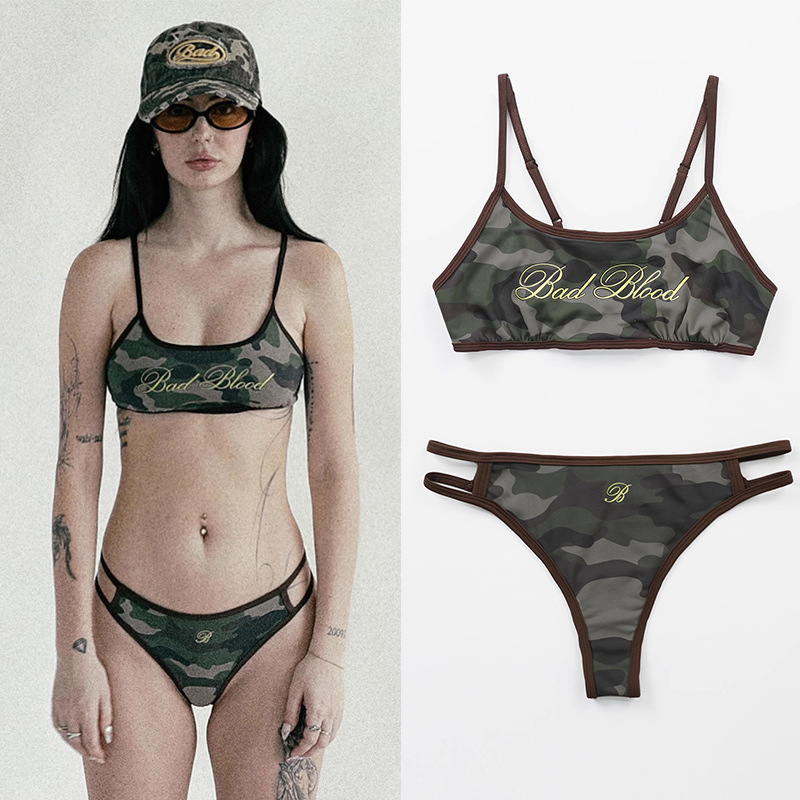 Badblood American Retro Camouflage Suspender Intimates Sexy Casual Sports Swimsuit Sexy Thong Suit for Women Badblood American Retro Camouflage Suspender Intimates Sexy Casual Sports Swimsuit Sexy Thong Suit for Women