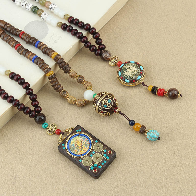 Ethnic Nepal Bead Necklace Men's and Women's All-match Xizang Thangka Pendant Woolen Chain Scenic Spot Tourism Accessories Wholesale Ethnic Nepal Bead Necklace Men's and Women's All-match Xizang Thangka Pendant Woolen Chain Scenic Spot Tourism Accessories Wholesale