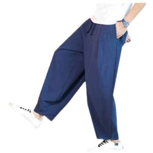 Zen meditation long pants for large-sized monastic attire, summer cotton linen men's clothing, harlem casual lantern pants, Chinese style