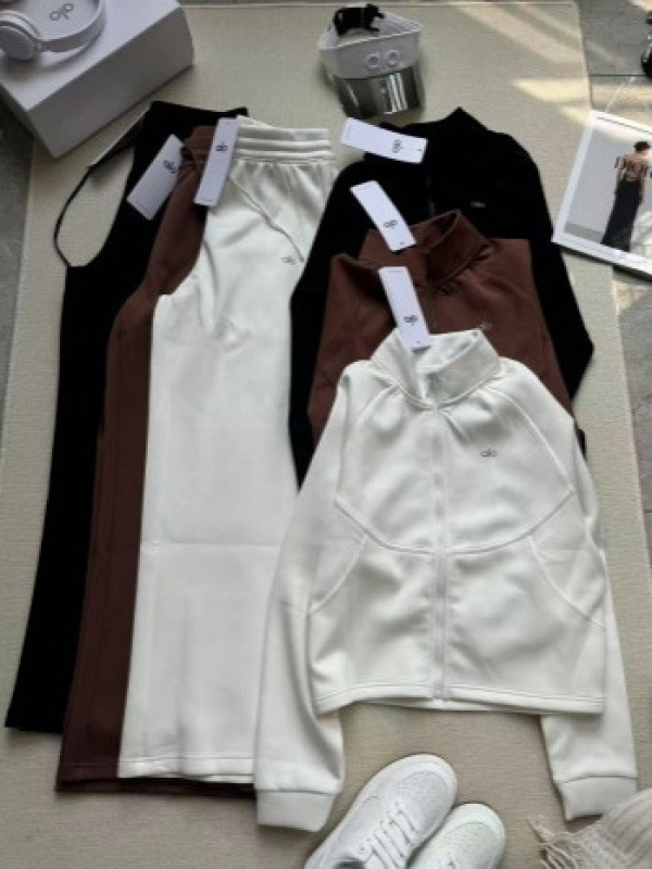 alo スポーツコート女性の春と秋のルーズカーディガンジッパートレーナーランニングフィットネスヨガ服トップパンツスーツ|undefined