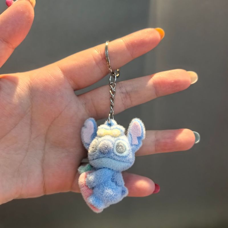 漫画ステッチキーホルダーペンダント立体植毛クマ人形車のキーホルダーバッグペンダント小さなギフト|undefined