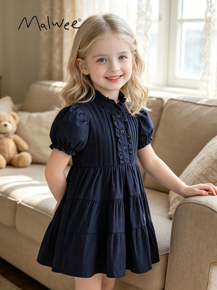 Spot goods malwee vestido de princesa para niñas verano nuevo estilo occidental para niños medianos y pequeños Vestido de manga corta casual para niños europeos y americanos