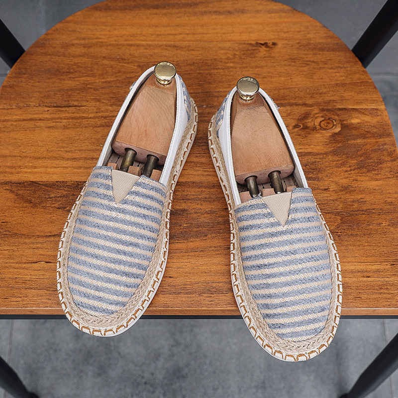 Zapatos Casuales de Tela a Rayas para Hombre, Estilo Pescador, Primavera/Verano 2025, Estilo Pekinés Antiguo