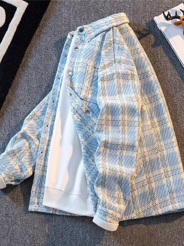 Camisa de pareja de todo fósforo chaqueta chaqueta otoño nuevos hombres retro cola de golondrina pequeña fragancia abrigo diseño tejido