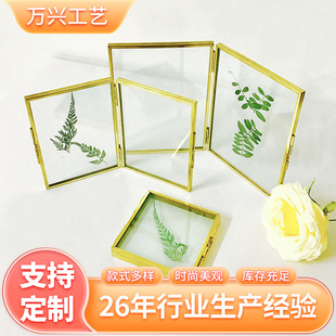 Nordic Glass Photo Frame Double Folding Simple Metal Photo Frame Set Table Card Plant Specimen Display Transparent Photo Frame