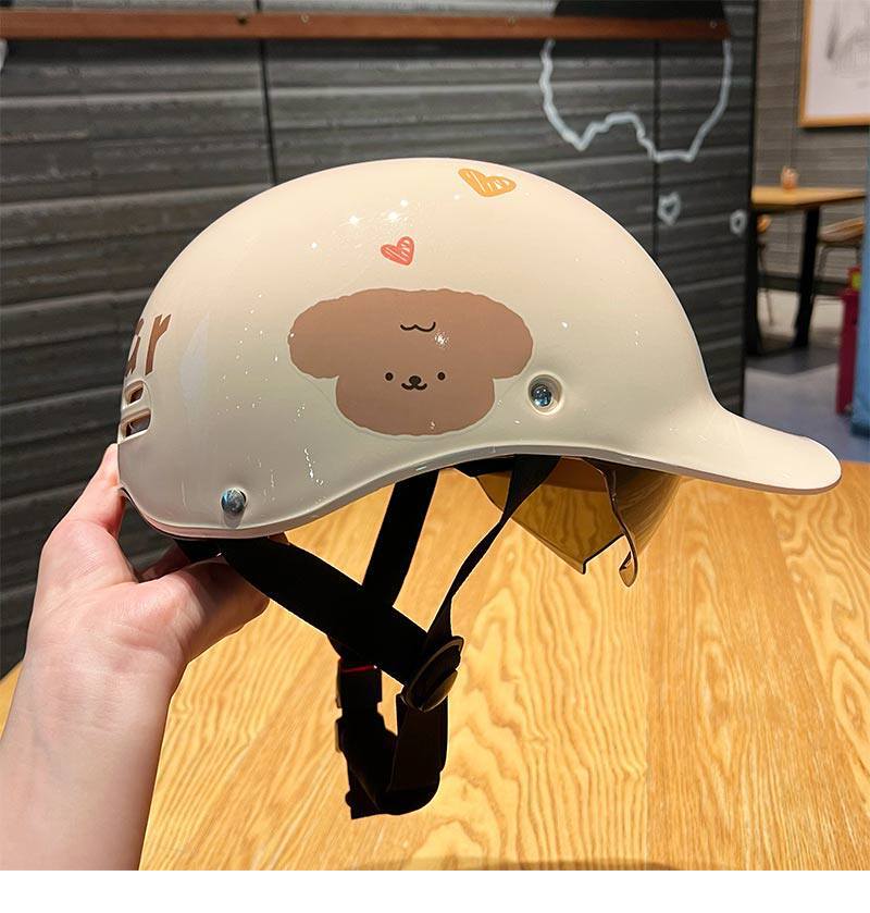 Original Puppy 3C Certified Electric Vehicle Safety Helmet for Women, Cartoon Motorcycle Helmet, Summer and All-Season Sun Protection for Electric Vehicles