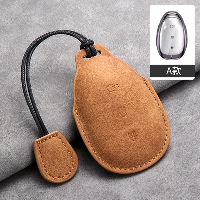Qiyuan A07 Key Cover 2023: Car key bag - brown-yellow-with-upgraded-leather-rope-type-a