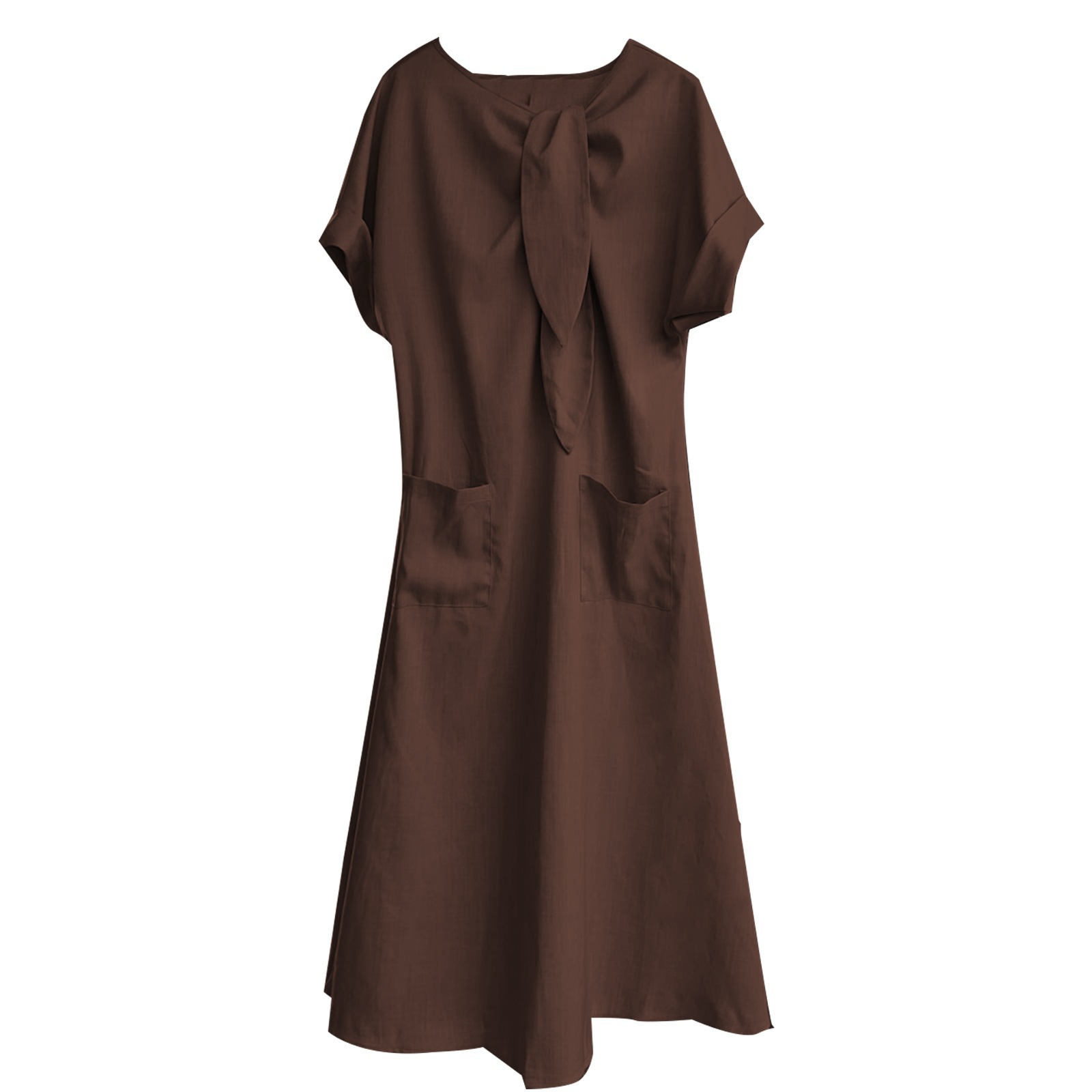 Women's Clothing Elegant Summer Long Dress For Women Bow Tie Pocket Wide Hem Loose Fit European American Style New 2026 Short Sleeved_ecoleips.com