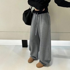 欧货高腰拼接抽绳阔腿卫裤女2025秋季新款两穿宽松休闲弯刀运动裤