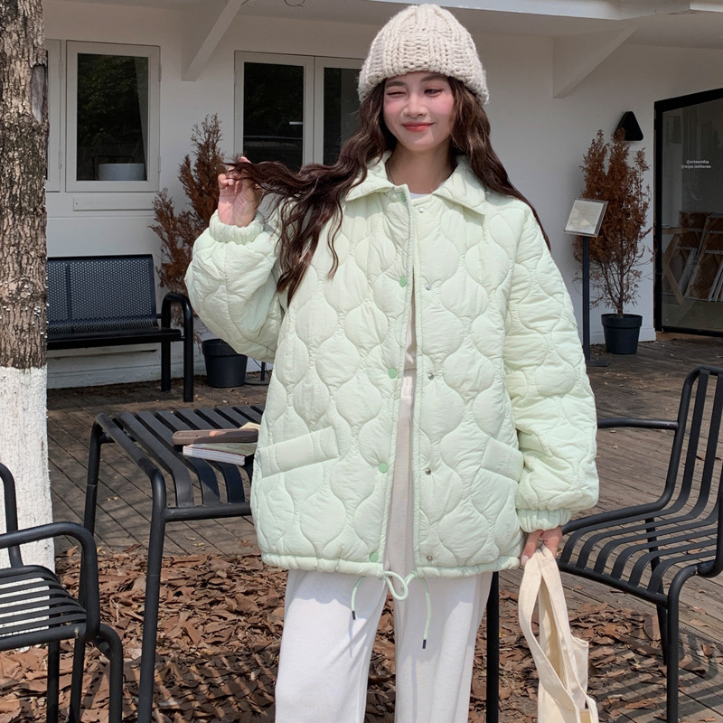 菱格綿服女2023新型韓国版冬服レトロ大サイズコートパン服ゆったり内底羊毛女