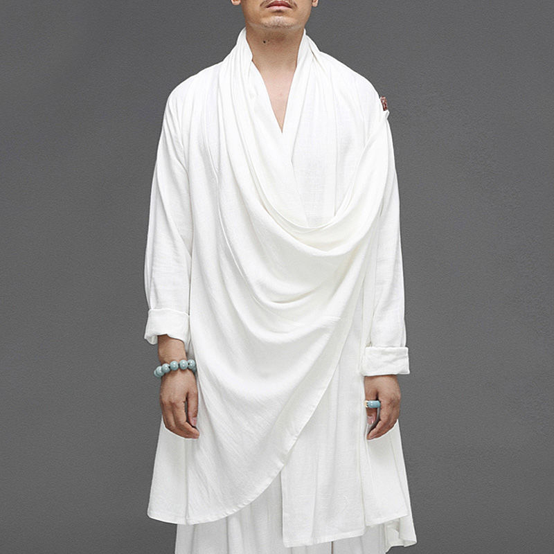 Chinese style Cotton and hemp Hanfu Antiquity Easy Upasaka meditation Meditation suit Retro Nation Cape men's wear