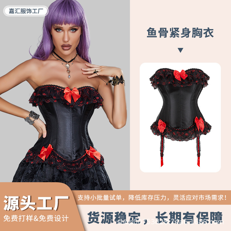 Cross-Border Hot-Selling Black Strapless Corset, Vintage Court-Style Bowknot Garter Belt Shapewear Corset Cross-Border Hot-Selling Black Strapless Corset, Vintage Court-Style Bowknot Garter Belt Shapewear Corset