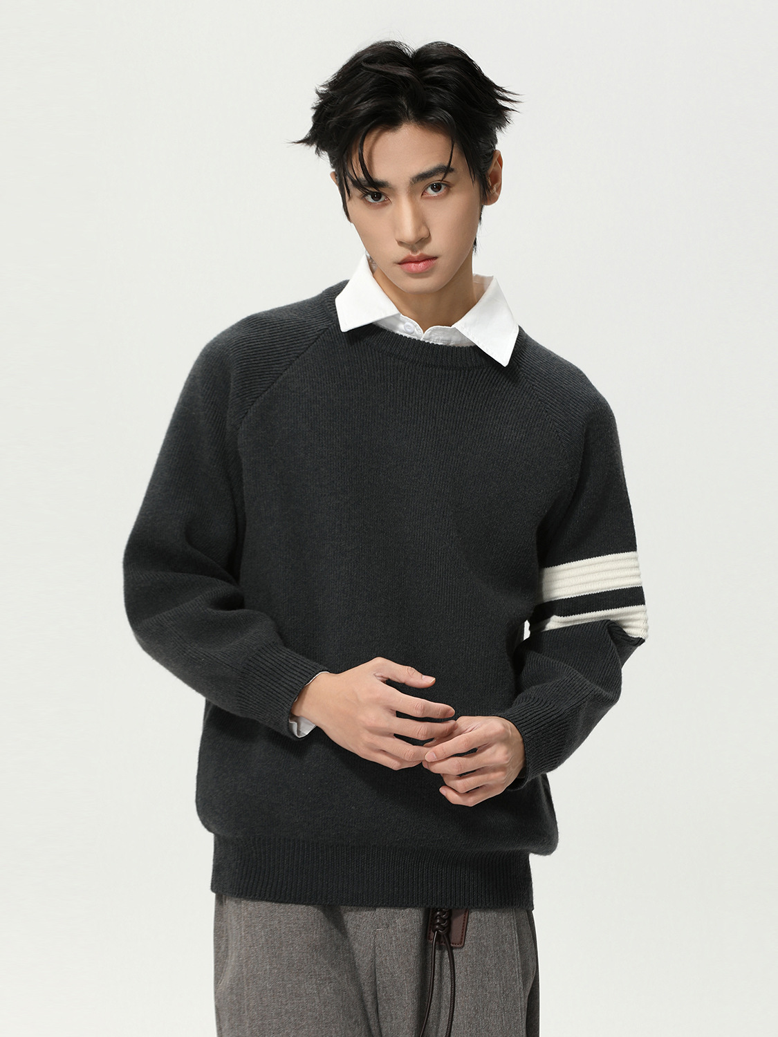 MTLCLOTHES Hombres| Corea del estilo perezoso estilo color rayas collar redondo hookah suéter de punto de hombro suelto moda