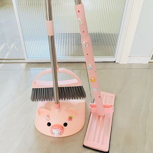 New Flat Mop for Home Use, Hands-Free Washing, Cute Lazy Bedroom Broom and Mop Set, Pink Girly Style, High Aesthetic Appeal