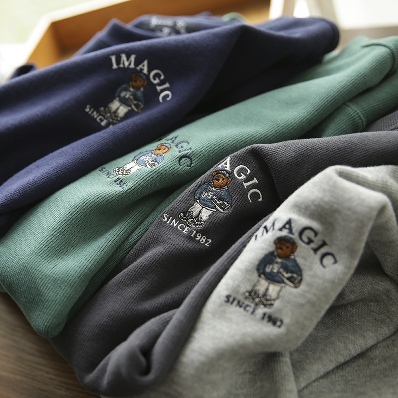 Men's Sweatshirt With Bear Embroidery Soft Knit Round Neck Top_voghion.com