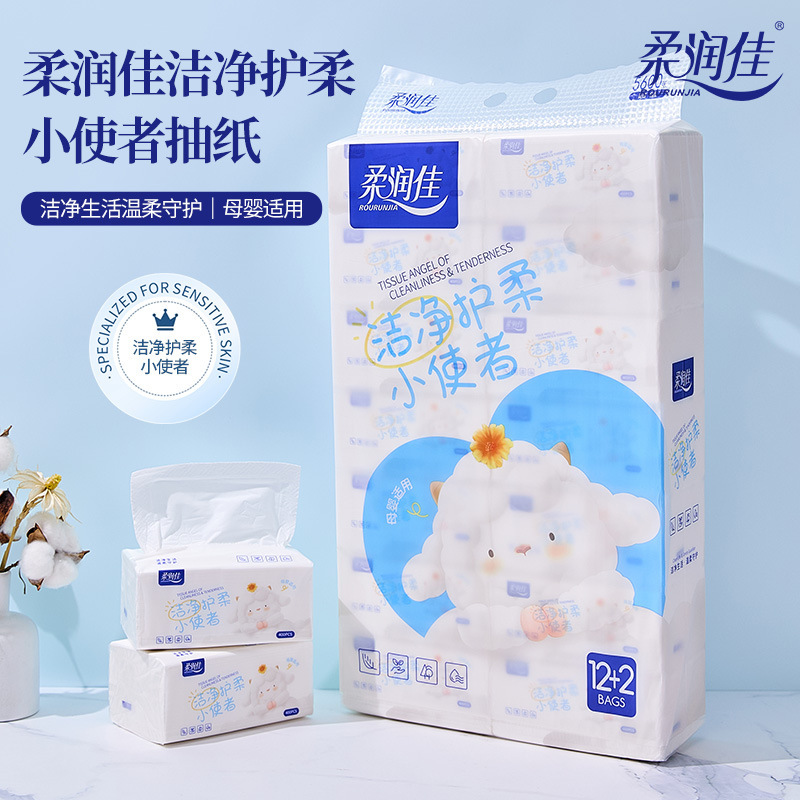 Rourunjia Tissue Paper 14 Packs of 400 Sheets for Home Restaurant Baby Wipes Thickeneded Wet and Dry Household Facial Tissue