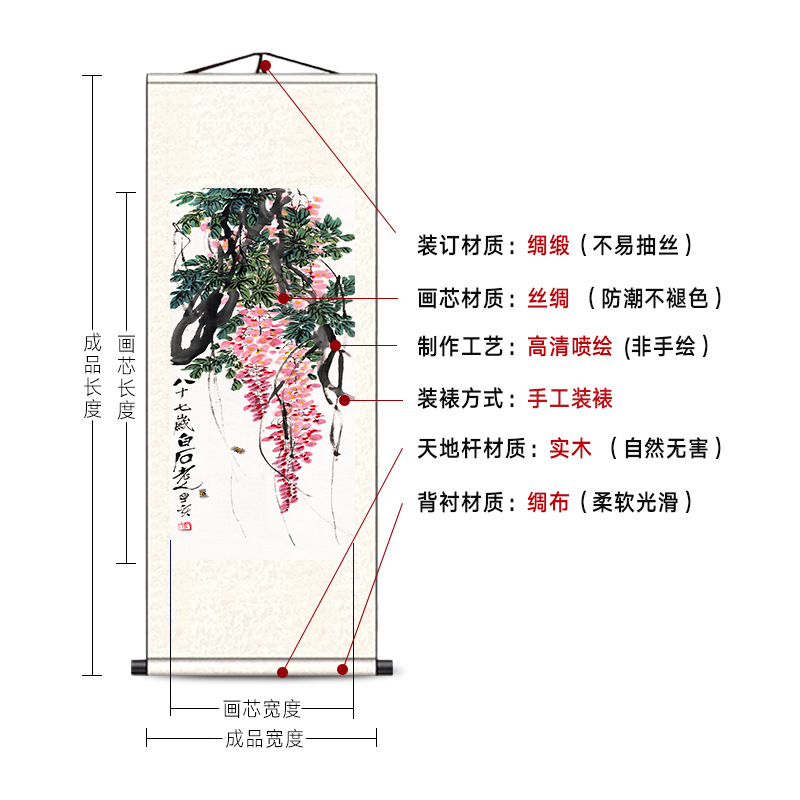 Qi Baishi ink and wash paintings flowers, birds, fish and shrimps, Chinese paintings, living room, calligraphy, dining room, Zen silk scroll decoration painting